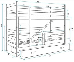 Poschodová posteľ ERIK 2 - 190x80cm - Borovica - Zelená
