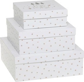 Set 3ks papierová krabica s hviezdami – 25*25*9 / 20*20*8/ 16*16*6 cm