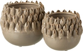 Béžovo-šedý keramický obal na kvetináč Ibiza - Ø 15 * 14cm