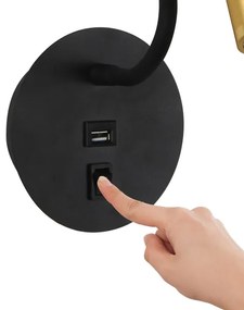 Brilagi -LED Flexibilná nástenná lampa s USB portom MAYA LED/3W/230V čierna/zlatá