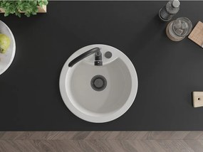 Mexen Diego, granitový drez 488x488x167 mm, 1-komorový, biela s čiernym sifónom, 6512481000-20-B
