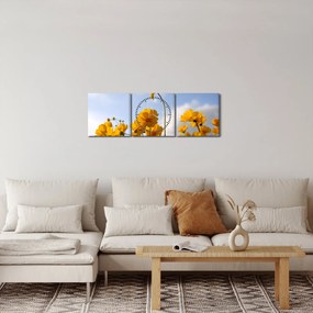 Obraz poľa s jasne žltými kvetmi (s hodinami) (90x30 cm)
