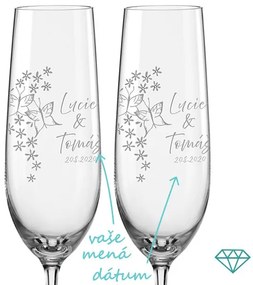 Svadobné poháre na sekt Motýliky s kryštálmi, 2 ks
