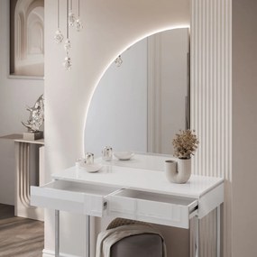 TOALETNÝ STOLÍK NESSIE BIELY ĽAVÝ + STRIEBORNÝ PODSTAVEC + ZRKADLO POLMESIAC