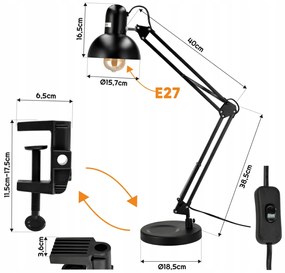 BERGE Stolová lampa XL Praga 1xE27 LED čierna