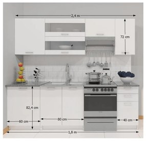 Kuchyňa Flor 240 cm (biela). Vlastná spoľahlivá doprava až k Vám domov. 788668
