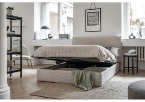 Béžová čalúnená dvojlôžková posteľ s úložným priestorom s roštom 140x200 cm Sleepy Luna – Miuform