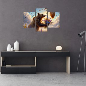 Obraz - Medveď a včielky (90x60 cm)