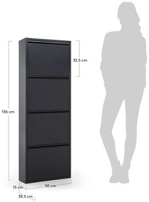 Antracitová kovová výklopná skrinka na topánky 50x136x15 cm Ode – Kave Home