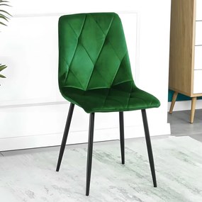 ModernHome Sada 4 ks prešívaných zamatových stoličiek do jedálne a obývačky - zelená