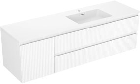 Mexen Rivel, kúpeľňová skrinka 160 cm s pravým umývadlom Otis, 2S, 1D, drážkovaná, biela matná, 91A23-16047-3-BBFFF01-W18P01
