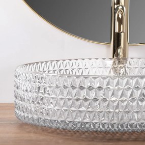 Rea Cristal, sklenené umývadlo na dosku 390x390x95 mm, číra-zlatá matná, REA-U8881