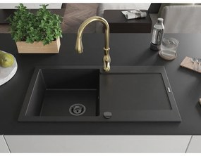 Mexen Leo, 1-komorový granitový drez 900x500x190 mm a drezová batéria Savita, čierna, 6501-77-672601-50-B