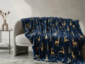 Vianočná mikroplyšová deka GOLDEN DEER tmavomodrá Rozmer: 200 x 220 cm