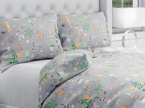 Biante Vianočné bavlnené posteľné obliečky Sandra SA-509 Vianoční škriatkovia a ozdoby na sivom Predĺžené 140x220 a 70x90 cm