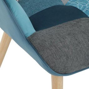 Relaxačné kreslo ušiak LISA + taburet — masív, látka, modrý patchwork