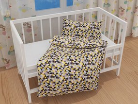 Biante Detské bavlnené posteľné obliečky do postieľky Sandra SA-218 Žlto-hnedo-ružové trojuholníčky Do postieľky 100x135 a 40x60 cm