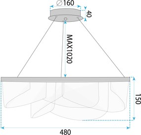 Toolight Toolight, stropné svietidlo 50cm, 57W, 4000K, 4000lm, LED G138-CP, zlatá, OSW-02622