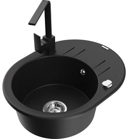 Mexen Kevin, drez granitový 586x458x190 mm, 1-komorový a čierna matná batéria Rita, čierna, 6517-77-670300-70