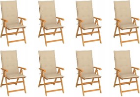 vidaXL Sklápacie záhradné stoličky s podložkami 8 ks tíkový masív
