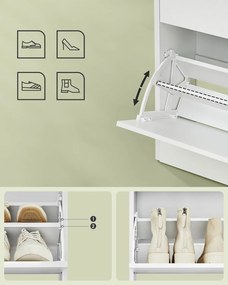 Skrinka na topánky s 3 dvierkami, botník, 24 x 60 x 139 cm, biela