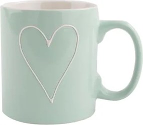 Hrnček Srdce 600 ml, mätovo zelená/biela%
