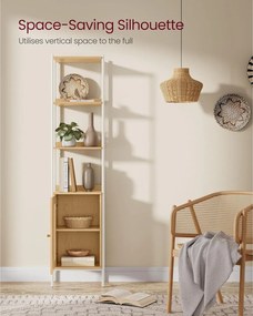 6-úrovňová knižnica, vysoká polica na knihy s dvierkami, farba dub a biela