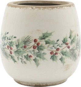 Béžový keramický kvetináč s cezmínou Holly Christmas Antique – Ø 15*14,5 cm