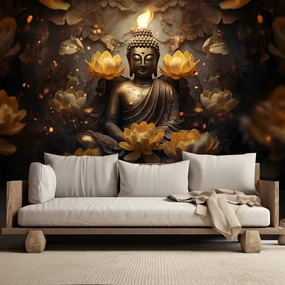 Gario Fototapeta Zlatý Budha a lotosové kvety Materiál: Vliesová, Rozmery: 450 x 315 cm