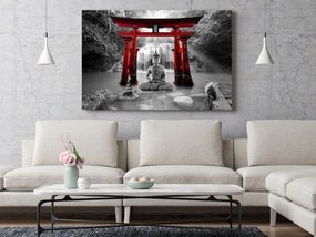 Artgeist Obraz - Buddha Smile (1 Part) Wide Red Veľkosť: 60x40, Verzia: Premium Print