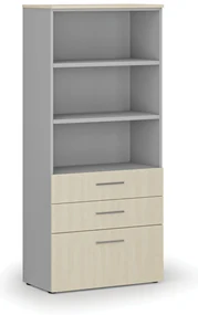 Kancelárska skriňa s kombinovanými zásuvkami PRIMO GRAY, 800 x 420 x 1781 mm, sivá/breza