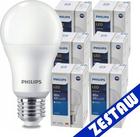 SADA 6 ks LED žiaroviek PHILIPS E27 4,9W 470 lm - tepla biela