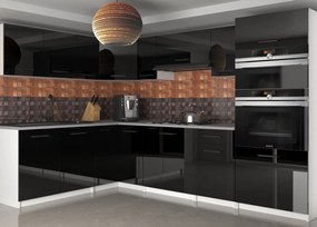 Kuchynská linka Belini 420 cm čierny lesk s pracovnou doskou Uniqagrande  INF UNIQAGRANDE/5/WT/B/0/B1