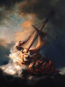 Obrazová reprodukcia The Storm on the Sea of Galilee (Vintage Boat) - Rembrandt, (30 x 40 cm)