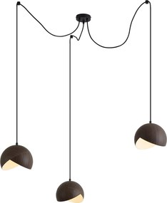 Dizajnová závesná lampa čierna s tienidlom s drevenou potlačou a opálovým sklom 3-svetelná - Tulip