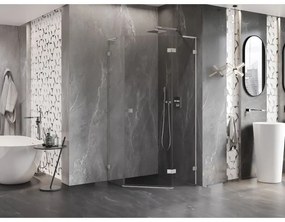 Mexen Lunar, L pravý výklopný päťuholníkový sprchový kút 100x100 cm, 8mm číre sklo, oceľový profil, 831L-100P-100L-97-00-P