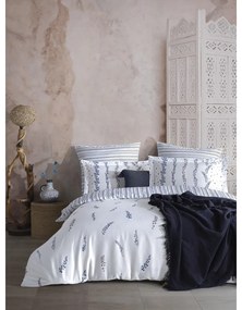 Biele/modré obliečky na jednolôžko z bavlneného saténu 140x200 cm Marseille Floral – Mila Home Luxury