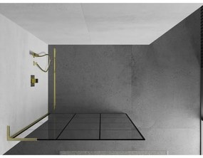 Mexen Kioto L, sprchová zástena Walk-In 120 x 200 cm, 8mm číre sklo čierny vzor, zlatý matný profil, 800-120-103-55-77