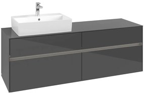 VILLEROY &amp; BOCH Collaro závesná skrinka pod umývadlo na dosku (umývadlo vľavo), 4 zásuvky, s LED osvetlením, 1600 x 500 x 548 mm, Glossy Grey, C135B0FP