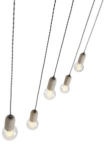 Priemyselné závesné svietidlo čierne s betónom 5-svetlo - Cavoba