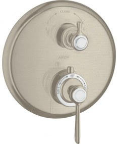 AXOR Montreux termostat s podomietkovou inštaláciou, s uzatváracím a prepínacím ventilom, s páčkovou rukoväťou, pre 2 výstupy, kartáčovaný nikel, 16821820