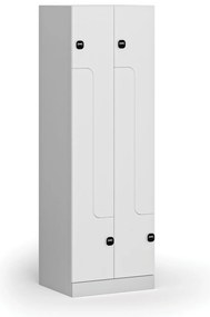 Kovová šatníková skrinka Z, 4 oddiely, 1850 x 600 x 500 mm, demont, zámok s čítačkou RFID kariet, laminované dvere, biela