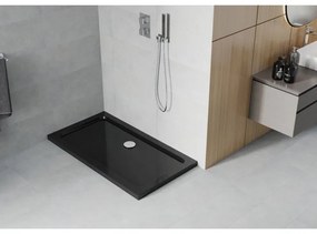 Mexen Slim, obdĺžniková sprchová vanička 120x70x5 cm, čierna, chrómový sifón, 40707012