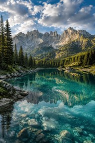 Metalický obraz - Jazero v horách 70x50cm