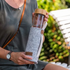Šedý filcový obal na sklenenú fľašu - Ø 7*21cm / 450ml a 650ml