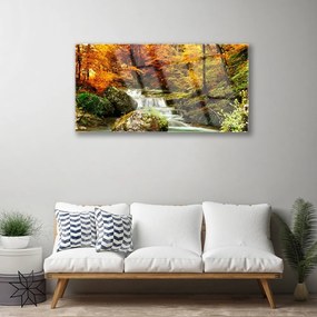 Obraz na skle Vodopád les príroda 140x70 cm