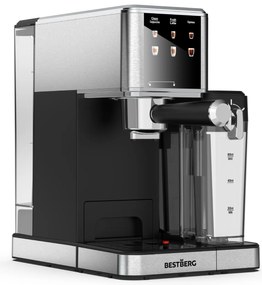 Pákový kávovar s napeňovačom mlieka BestBerg BBCF-2032 / 1350 W / 1,2 l / 20 bar / strieborná/čierna