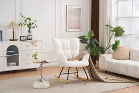 Hojdacie kreslo, relaxačné kreslo s plyšovým poťahom, bielej farby