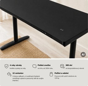 Elektrický písací stôl sit-stand so zásuvkou a bezdrôtovou nabíjačkou Qi čierny, 1400 mm: ELLIS