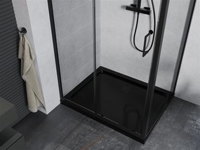 Mexen Apia sprchovací kút s posuvnými dverami 110 (dvere) x 100 (stena) cm, 5mm číre sklo, čierny profil + čierna sprchová vanička s čiernym sifónom, 840-110-100-70-00-4070B